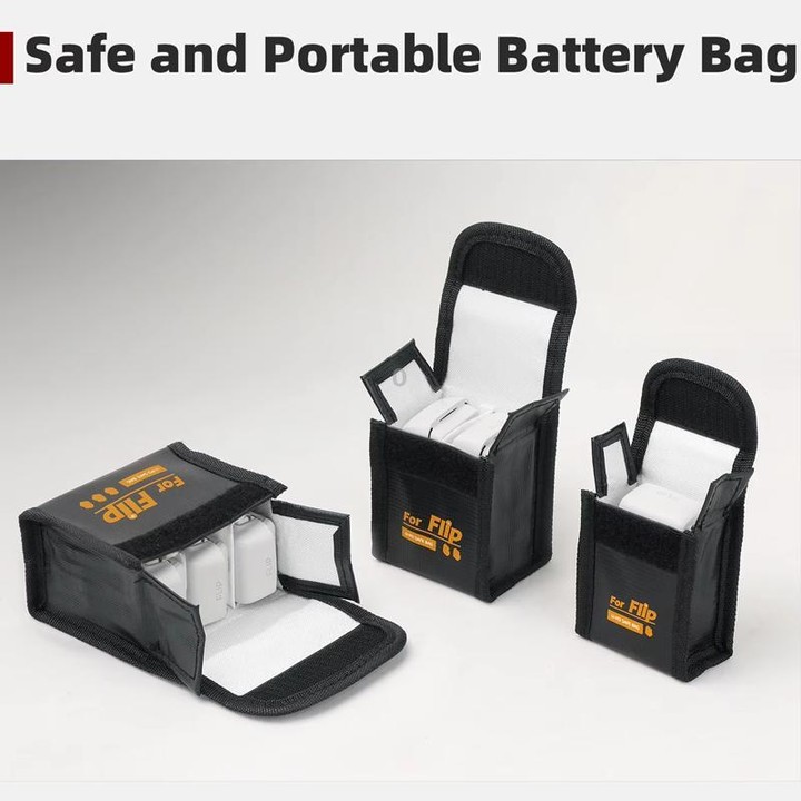 For DJI Flip Sunnylife Battery Explosion Proof Bag Li-ion Safety Storage Bag Flame Retardant Protective Bag Medium (For 2 Batter