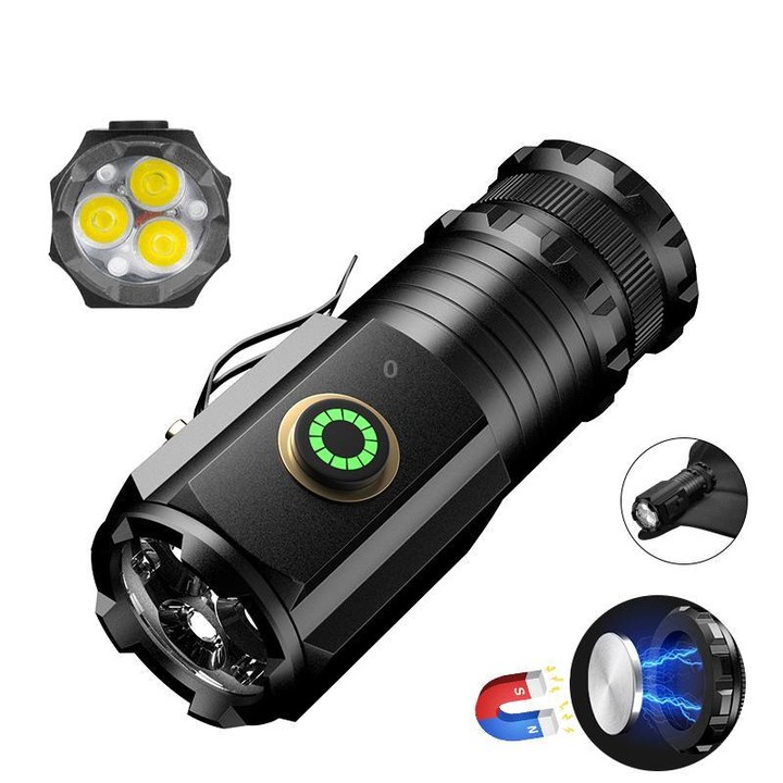 3LED Mini Flashlight Rechargeable Waterproof Torch with Tail Magnet & Battery S350