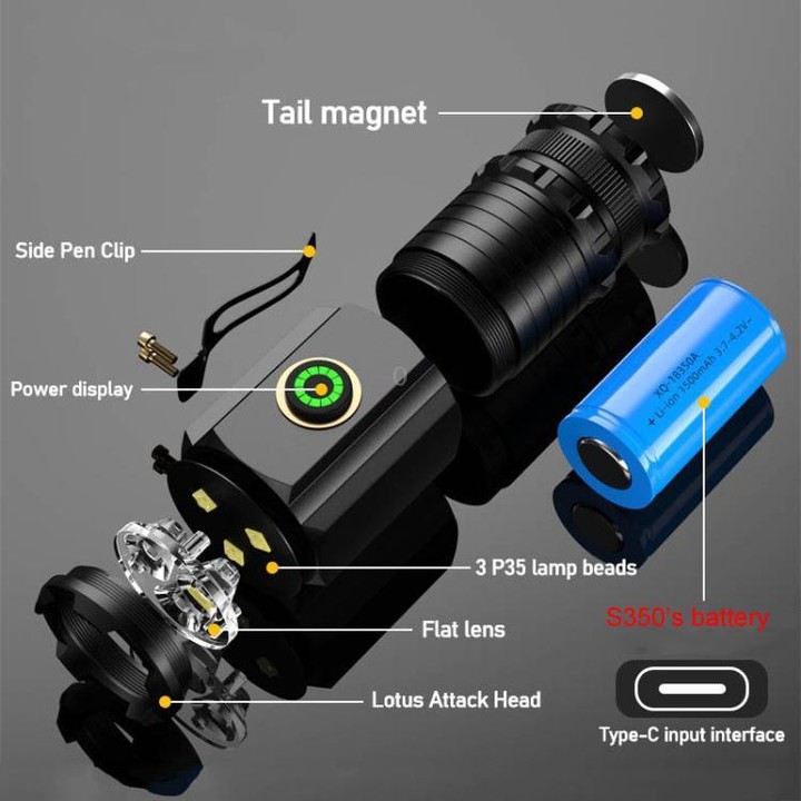 3LED Mini Flashlight Rechargeable Waterproof Torch with Tail Magnet & Battery S400