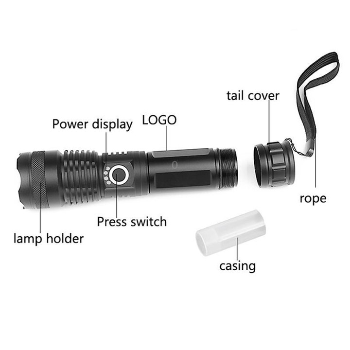 Aluminum Alloy Telescopic High-Intensity Flashlight With Power Display(Without Batteries)