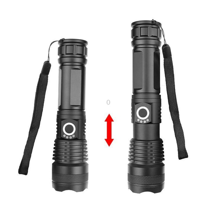 Aluminum Alloy Telescopic High-Intensity Flashlight With Power Display(Without Batteries)