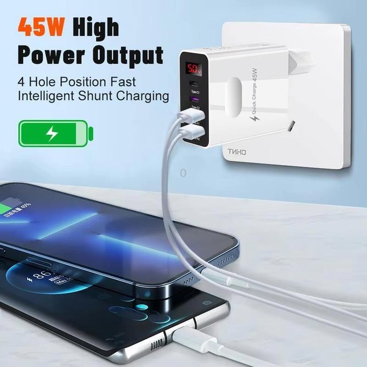 2 USB+2 Type-C Digital Display Mobile Phone Multi-port Charger, Color: US Plug Black