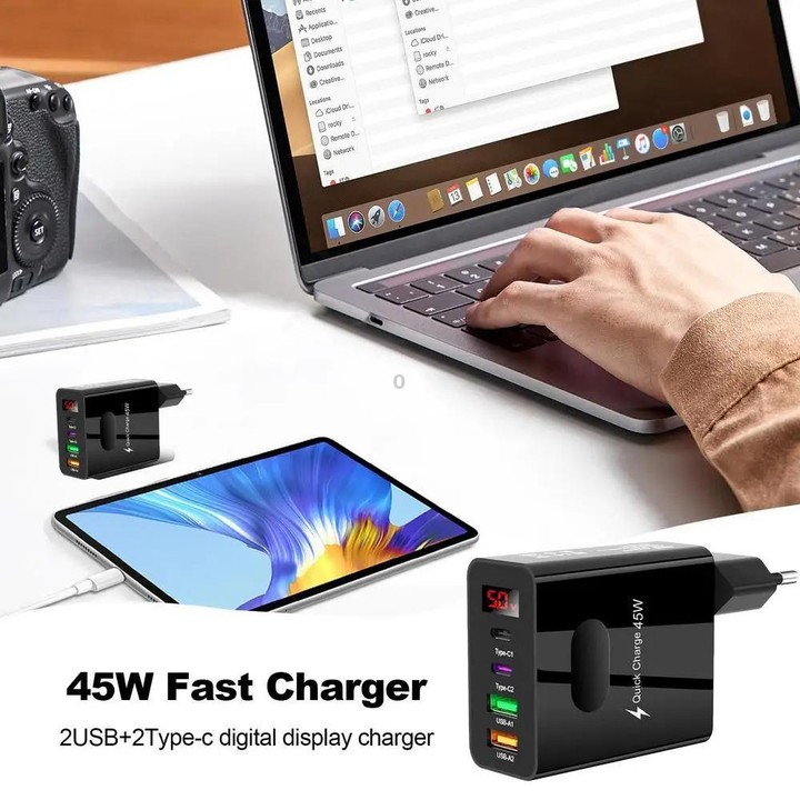 2 USB+2 Type-C Digital Display Mobile Phone Multi-port Charger, Color: EU Plug White