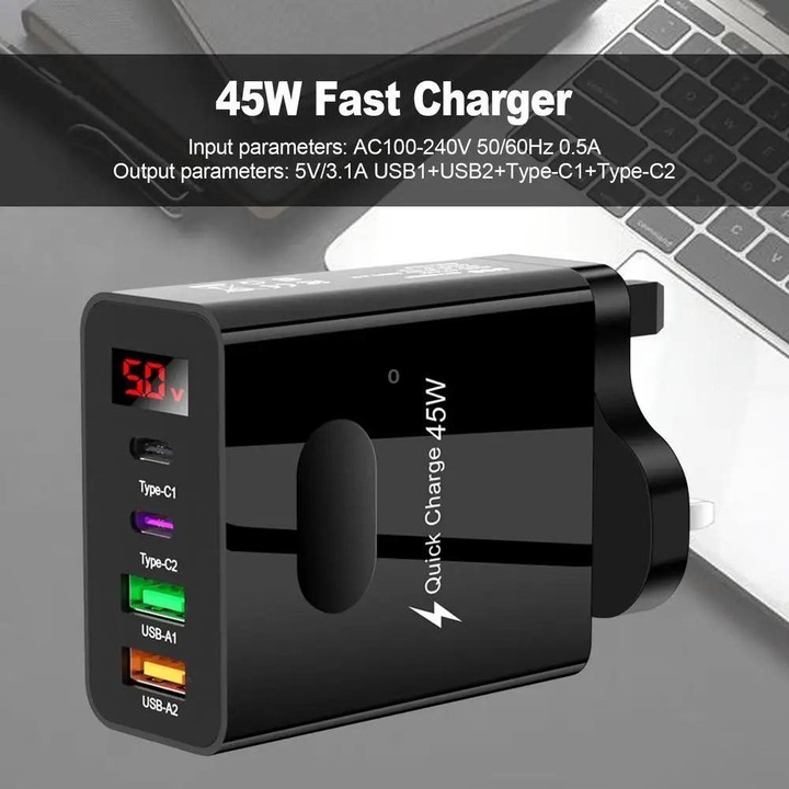 2 USB+2 Type-C Digital Display Mobile Phone Multi-port Charger, Color: EU Plug White