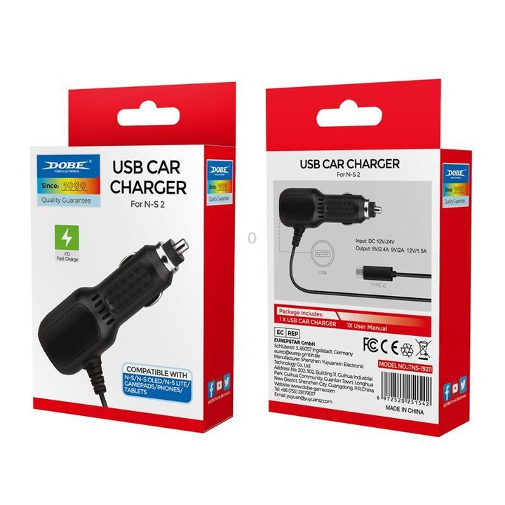 DOBE USB-C/Type-C Car Charger for Switch 2 / Switch Lite / Switch OLED / Switch