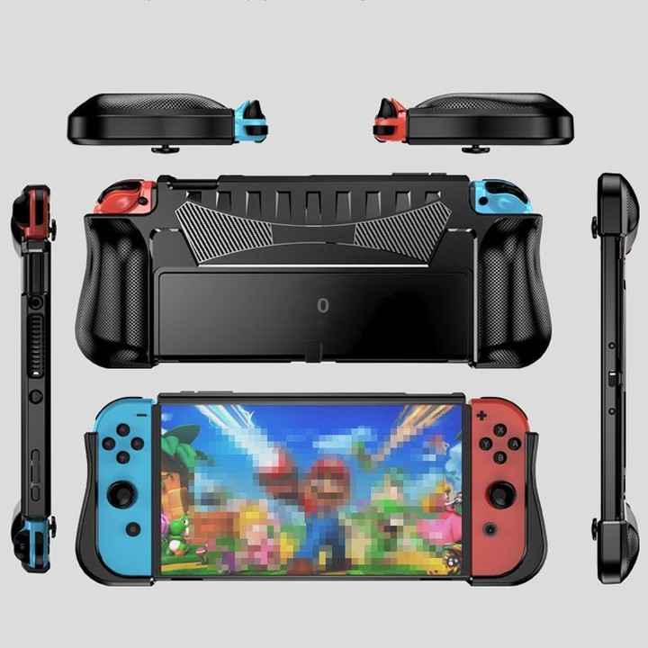 For Switch OLED Console TPU Protective Cover Integrated Shell With 2 Game Card Slots(Black)