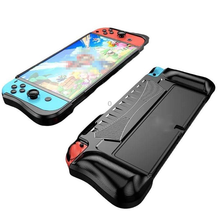 For Switch OLED Console TPU Protective Cover Integrated Shell With 2 Game Card Slots(Black)
