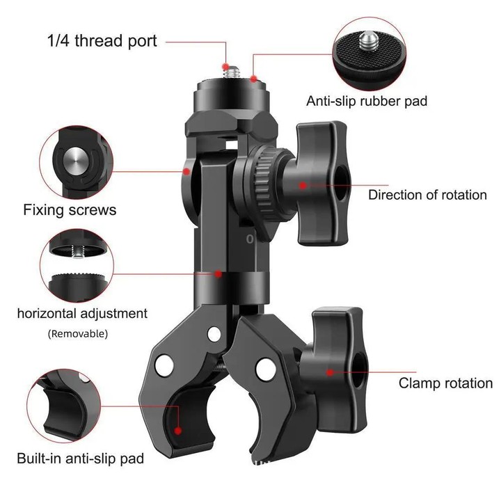 Camera Clip Motorcycle Bicycle Handlebar Crab Clamp For Sports Camera With Adapter