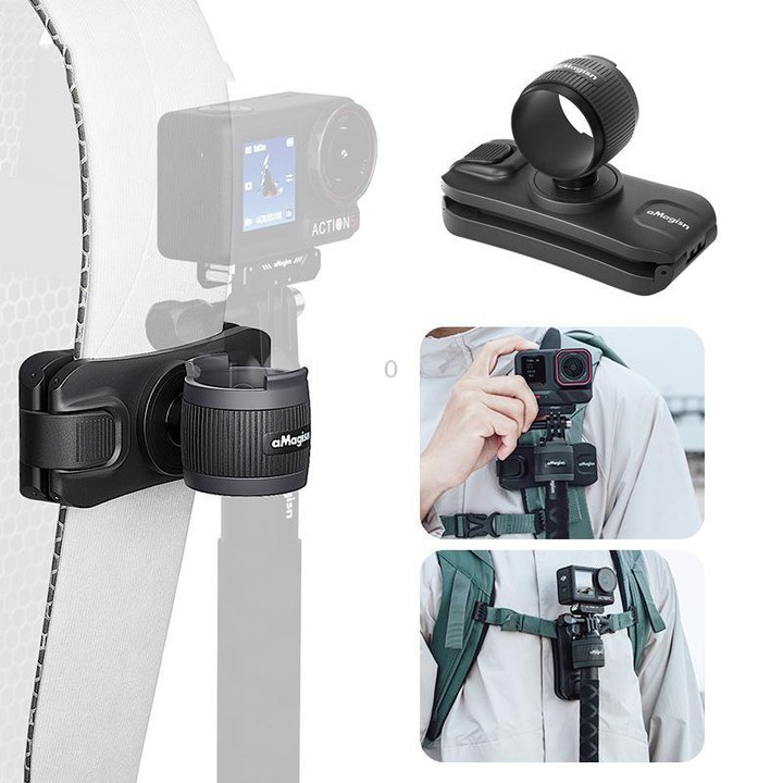 AMagisn Selfie Stick Hanger Action Camera Backpack Quick Attachment for Insta360 / DJI / GoPro(Black)