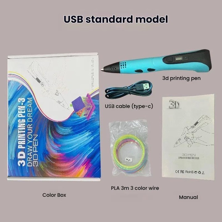 3D Printing Pen Kids Education Drawing DIY Doodle Stereoscopic Drawing 3D Pen(Blue)
