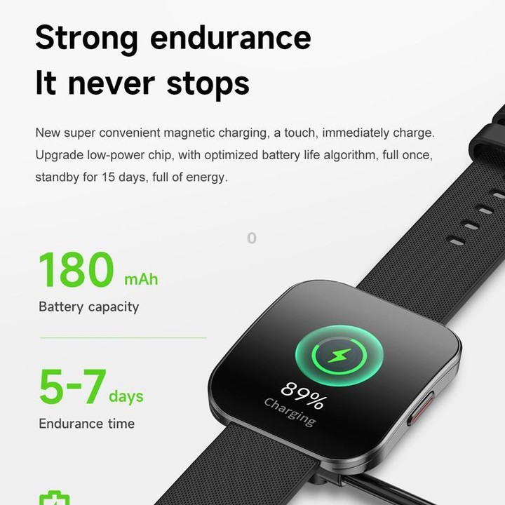 QS08 1.85 Inch Full-Screen Smart Watch with Real-Time Heart Rate/Blood Glucose/Blood Oxygen Monitor, SOS Alert, Sleep Tracking(B