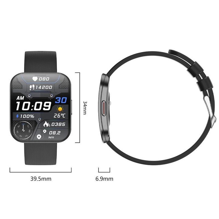 QS08 1.85 Inch Full-Screen Smart Watch with Real-Time Heart Rate/Blood Glucose/Blood Oxygen Monitor, SOS Alert, Sleep Tracking(B