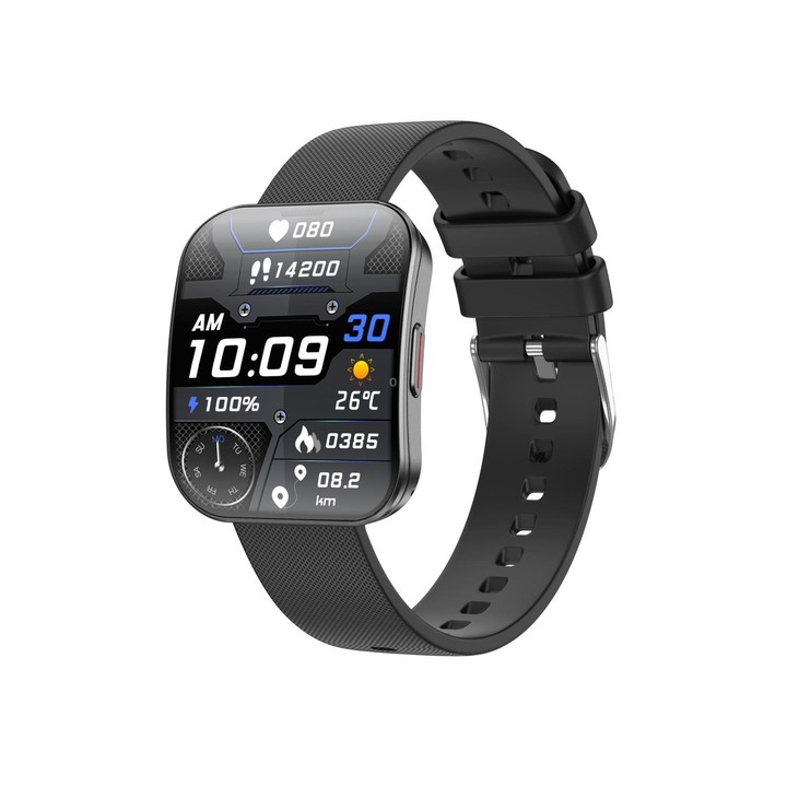 QS08 1.85 Inch Full-Screen Smart Watch with Real-Time Heart Rate/Blood Glucose/Blood Oxygen Monitor, SOS Alert, Sleep Tracking(B