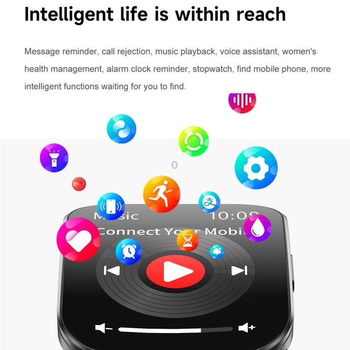 QS08 1.85 Inch Full-Screen Smart Watch with Real-Time Heart Rate/Blood Glucose/Blood Oxygen Monitor, SOS Alert, Sleep Tracking(B