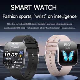 QS08 1.85 Inch Full-Screen Smart Watch with Real-Time Heart Rate/Blood Glucose/Blood Oxygen Monitor, SOS Alert, Sleep Tracking(B