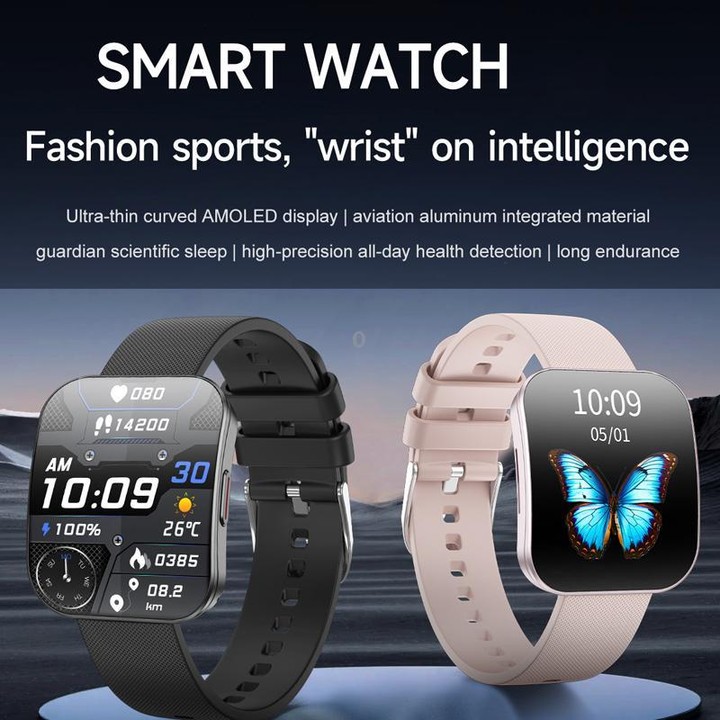 QS08 1.85 Inch Full-Screen Smart Watch with Real-Time Heart Rate/Blood Glucose/Blood Oxygen Monitor, SOS Alert, Sleep Tracking(B