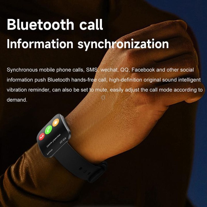 QS08 1.85 Inch Full-Screen Smart Watch with Real-Time Heart Rate/Blood Glucose/Blood Oxygen Monitor, SOS Alert, Sleep Tracking(P