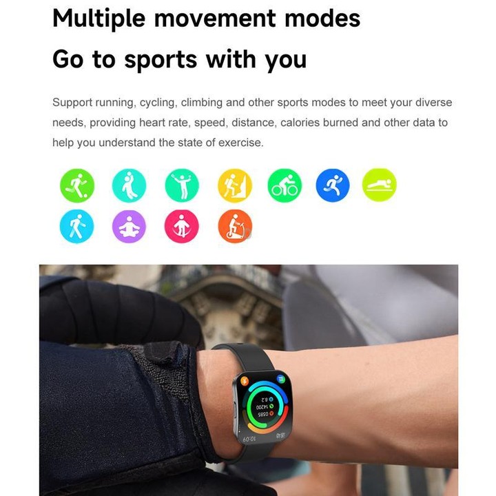 QS08 1.85 Inch Full-Screen Smart Watch with Real-Time Heart Rate/Blood Glucose/Blood Oxygen Monitor, SOS Alert, Sleep Tracking(P