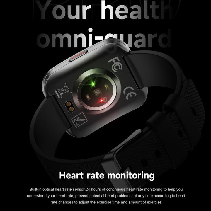 QS08 1.85 Inch Full-Screen Smart Watch with Real-Time Heart Rate/Blood Glucose/Blood Oxygen Monitor, SOS Alert, Sleep Tracking(P
