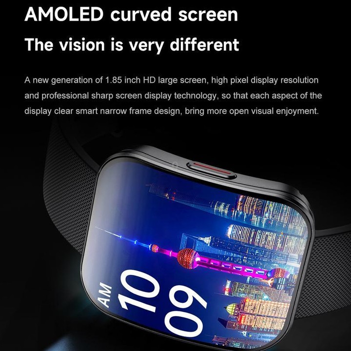 QS08 1.85 Inch Full-Screen Smart Watch with Real-Time Heart Rate/Blood Glucose/Blood Oxygen Monitor, SOS Alert, Sleep Tracking(P