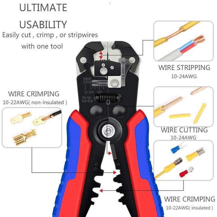 D2 Automatic Multifunctional Crimping And Stripping Pliers Portable Electrician Wire Tools(Orange Gray Handle)