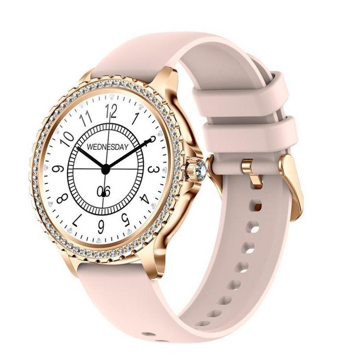 Bluetooth Calling AI Voice Assistant Life Waterproof Sports Smartwatch, Color: Gold Pink Silicone Strap