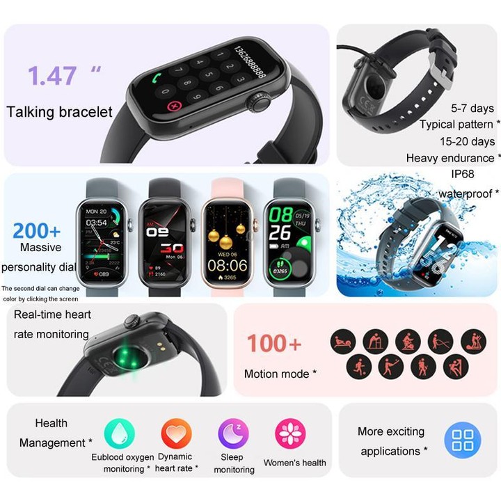 QS50 1.47inch TFT Screen Smart Wristband Support Bluetooth Calling / Oxygen Detection / Sleep Detection / Heart Rate Detection(G