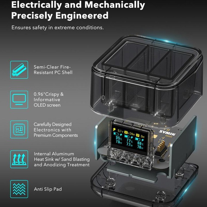 For GoPro HERO13 Black Super Fast Charger Dock Battery Charging Station With OLED Screen Display(Transparent Black)