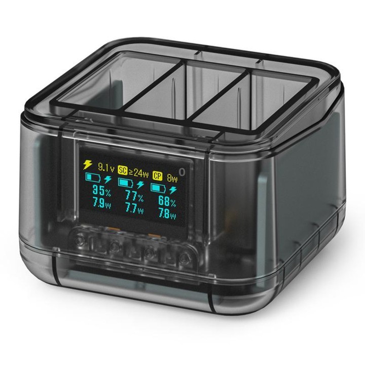 For GoPro HERO13 Black Super Fast Charger Dock Battery Charging Station With OLED Screen Display(Transparent Black)