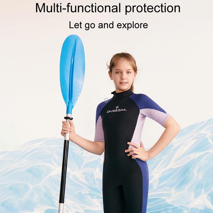 DIVE & SAIL 2.5MM Kids Short Sleeve One Piece Warm Wetsuit Youth Snorkeling Surf Trousers, Size: 8(Purple)