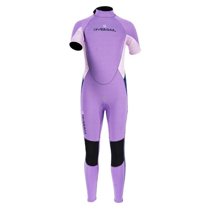 DIVE & SAIL 2.5MM Kids Short Sleeve One Piece Warm Wetsuit Youth Snorkeling Surf Trousers, Size: 8(Purple)