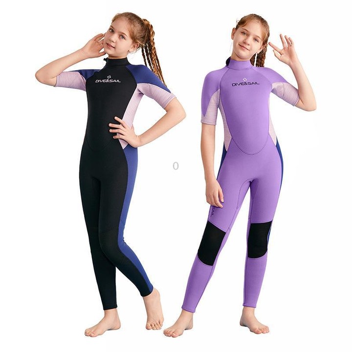 DIVE & SAIL 2.5MM Kids Short Sleeve One Piece Warm Wetsuit Youth Snorkeling Surf Trousers, Size: 10(Black)