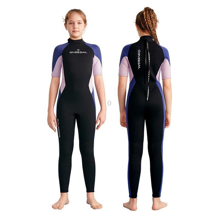 DIVE & SAIL 2.5MM Kids Short Sleeve One Piece Warm Wetsuit Youth Snorkeling Surf Trousers, Size: 16(Black)