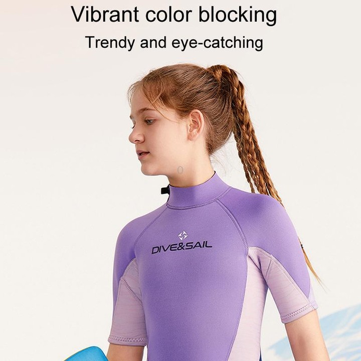 DIVE & SAIL 2.5MM Kids Short Sleeve One Piece Warm Wetsuit Youth Snorkeling Surf Trousers, Size: 16(Black)