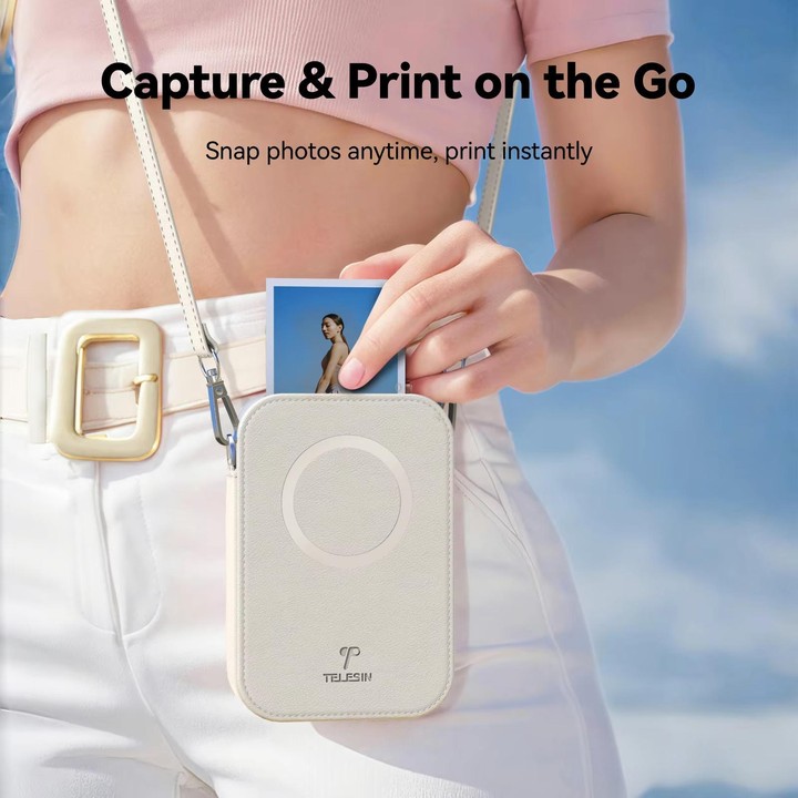 TELESIN Portable Instant Photo Printer With Magnetic Bag & Self-Adhesive Photo Paper For Travel & Memories(White)