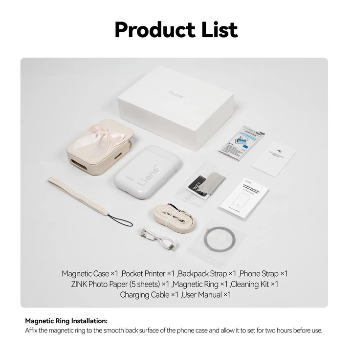 TELESIN Portable Instant Photo Printer With Magnetic Bag & Self-Adhesive Photo Paper For Travel & Memories(White)