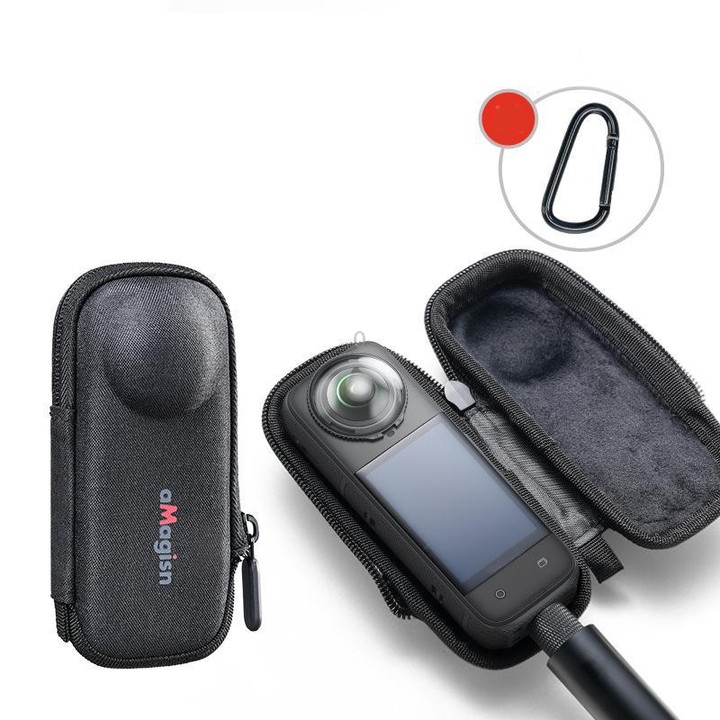 For Insta360 X5 Camera aMagisn Storage Bag Hard Shell Protective Case with Carabiner Clip