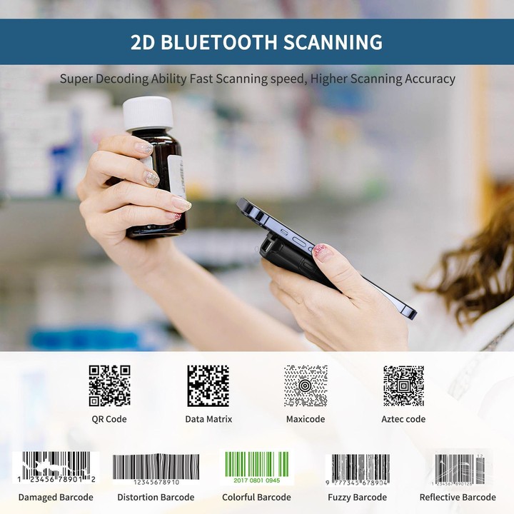 NETUM E800 2D QR Barcode Cell Phone Back Clip Portable Wireless Bluetooth Scanner