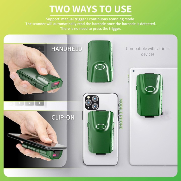 NTEUM E740 Cell Phone Back Clip Portable 1D Code Wireless Bluetooth Scanner