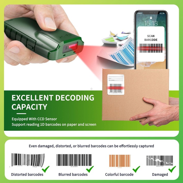 NTEUM E740 Cell Phone Back Clip Portable 1D Code Wireless Bluetooth Scanner