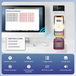 NETUM E900 Cell Phone Back Clip Portable 1/2 Code Wireless Bluetooth Scanner