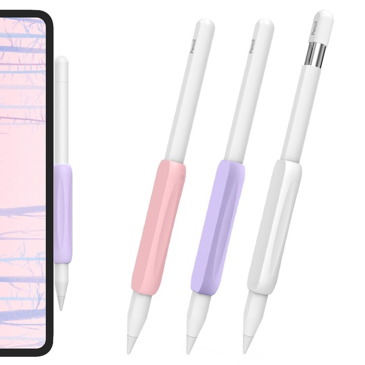 For Apple Pencil USB-C / 2 AhaStyle PT113-3 3pcs Silicone Pen Grip(White+Purple+Pink)