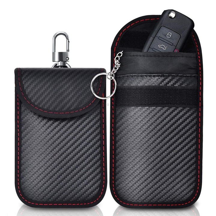 RFID Blocking Car Key Holder Anti-Skimming Carbon Fiber Key Case for Vehicles, Credit Cards & Electronics, Spec: Medium Green Li