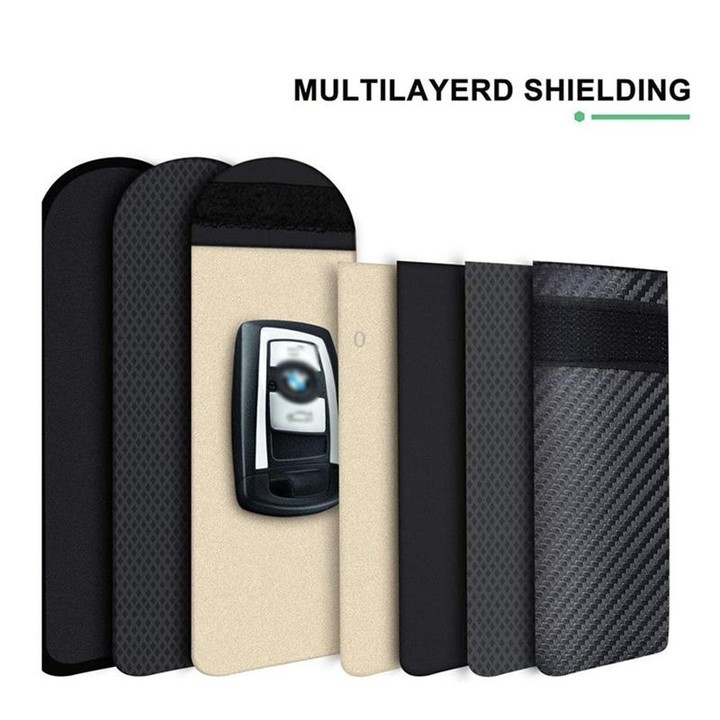 RFID Blocking Car Key Holder Anti-Skimming Carbon Fiber Key Case for Vehicles, Credit Cards & Electronics, Spec: Medium Green Li
