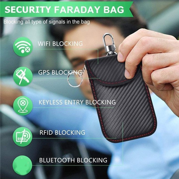 RFID Blocking Car Key Holder Anti-Skimming Carbon Fiber Key Case for Vehicles, Credit Cards & Electronics, Spec: Medium Green Li