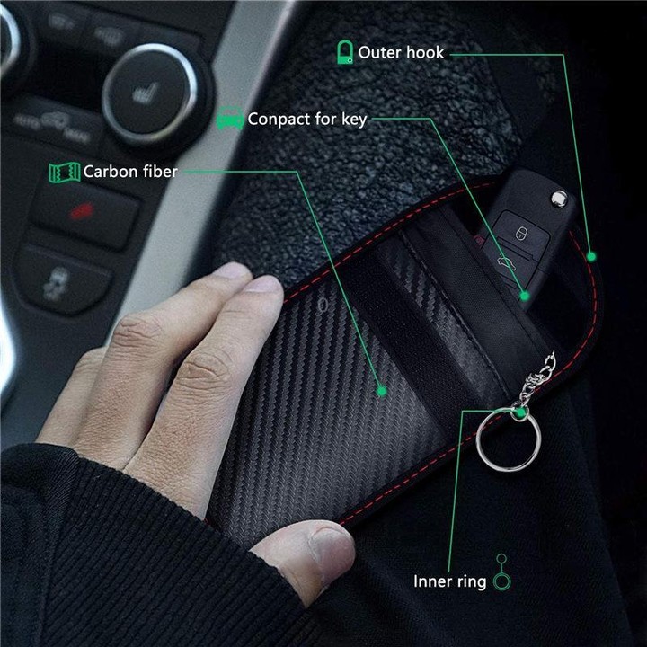 RFID Blocking Car Key Holder Anti-Skimming Carbon Fiber Key Case for Vehicles, Credit Cards & Electronics, Spec: Medium Green Li
