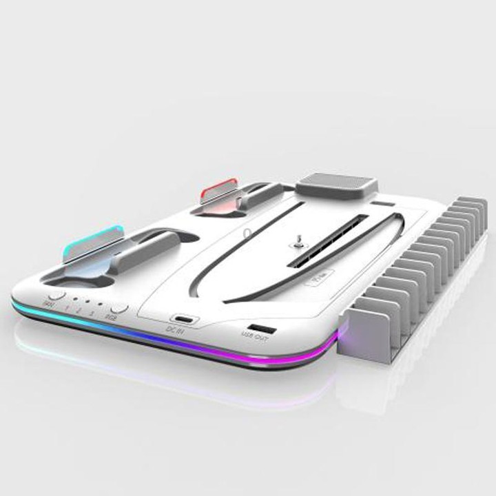 For PS5 Slim / Pro Multi-functional Cooling Stand with Controller Charging Station & Game Disc Storage Holder(White)