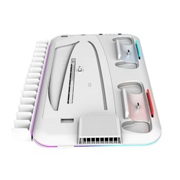 For PS5 Slim / Pro Multi-functional Cooling Stand with Controller Charging Station & Game Disc Storage Holder(White)