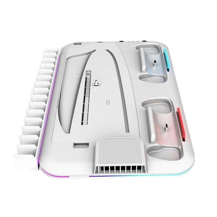 For PS5 Slim / Pro Multi-functional Cooling Stand with Controller Charging Station & Game Disc Storage Holder(White)