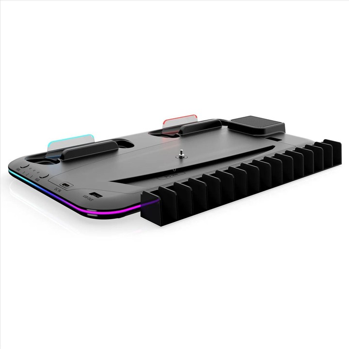 For PS5 Slim / Pro Multi-functional Cooling Stand with Controller Charging Station & Game Disc Storage Holder(Black)